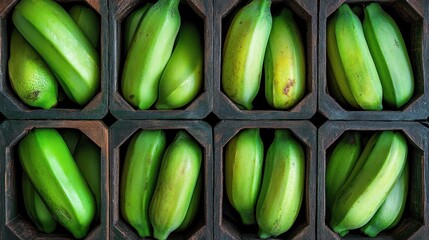 Vibrant Green Bananas in Wooden Crate