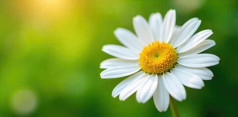Obraz premium Close-up of a blooming chamomile flower, a common natural remedy for allergies Its delicate petals and vibrant yellow center suggest natural healing and relief , chamomile, anti-inflammatory