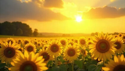 Obraz premium Radiant sun illuminates a field of golden sunflowers, bathed in a holy, ethereal glow The vibrant yellow evokes feelings of peace and spiritual connection , glowing, plant, sacred