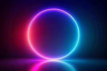 Obraz premium Abstract neon circle glowing with vibrant pink and blue lights on dark futuristic background