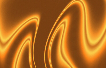 Abstract gold, yellow, orange fuilds waves create dynamic abstract pattern with noise grain texture on brown background 