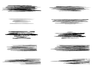 Set of abstract black ink brush strokes on white background.