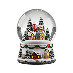 Enchanted christmas snow globe village scene isolated on transparent background