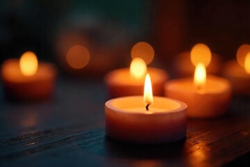 Close-up of flickering candle flames, casting warm, inviting light and creating a soft, romantic ambiance Perfect for themes of relaxation, peace, spirituality, and home decor , macro, flame
