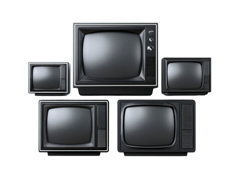 Collection of vintage black and white televisions evokes nostalgia, showcasing retro design and classic technology. image highlights evolution of media devices over time
