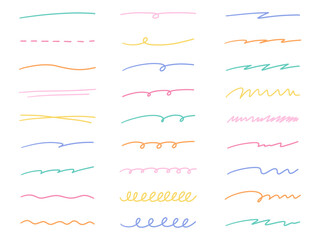 手書き風の線のベクターイラストセット。手描き、飾り、落書き、線画