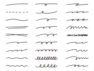 手書き風の線のベクターイラストセット。手描き、飾り、落書き、線画