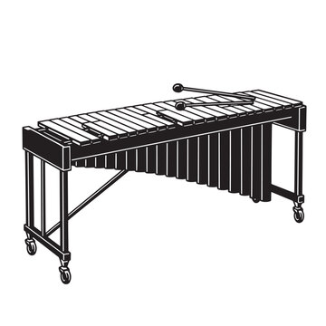 Black and white vintage art silhouette illustration of a musical percussion instrument vibraphone