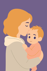 Mother Holding and Kissing Her Baby – Cute Family Love Vector Illustration