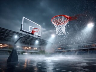 Basketball shot in a rainy arena