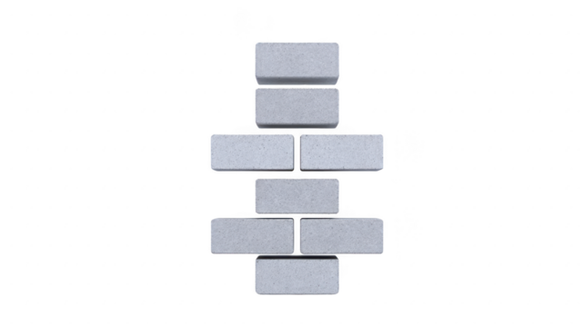Stack of gray rectangular blocks is arranged vertically, creating balanced and symmetrical structure. blocks are evenly spaced, showcasing minimalist and geometric design