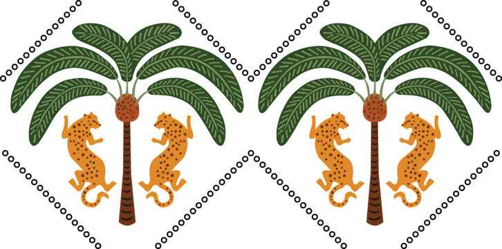  Tropical palm tree and leopard design