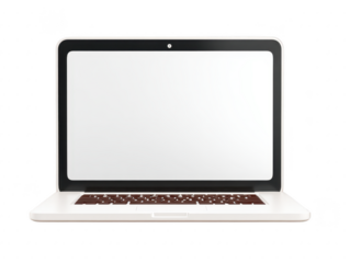 Sleek, modern laptop with blank screen, perfect for design or technology presentations. device features minimalist design with silver body and black keyboard, ideal for business or personal use