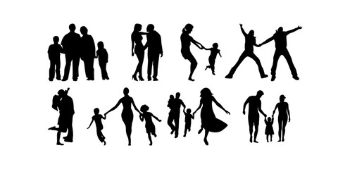 Happy family silhouette set, Family silhouettes, Vector illustration silhouettes of family, Collection of family silhouettes on isolated background