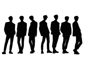 Silhouette of handsome men, male idol group, icon isolated on white background