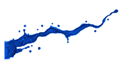 Dynamic splash of vibrant blue paint creates energetic and artistic effect, with droplets scattered around. fluid motion and rich color evoke creativity and movement