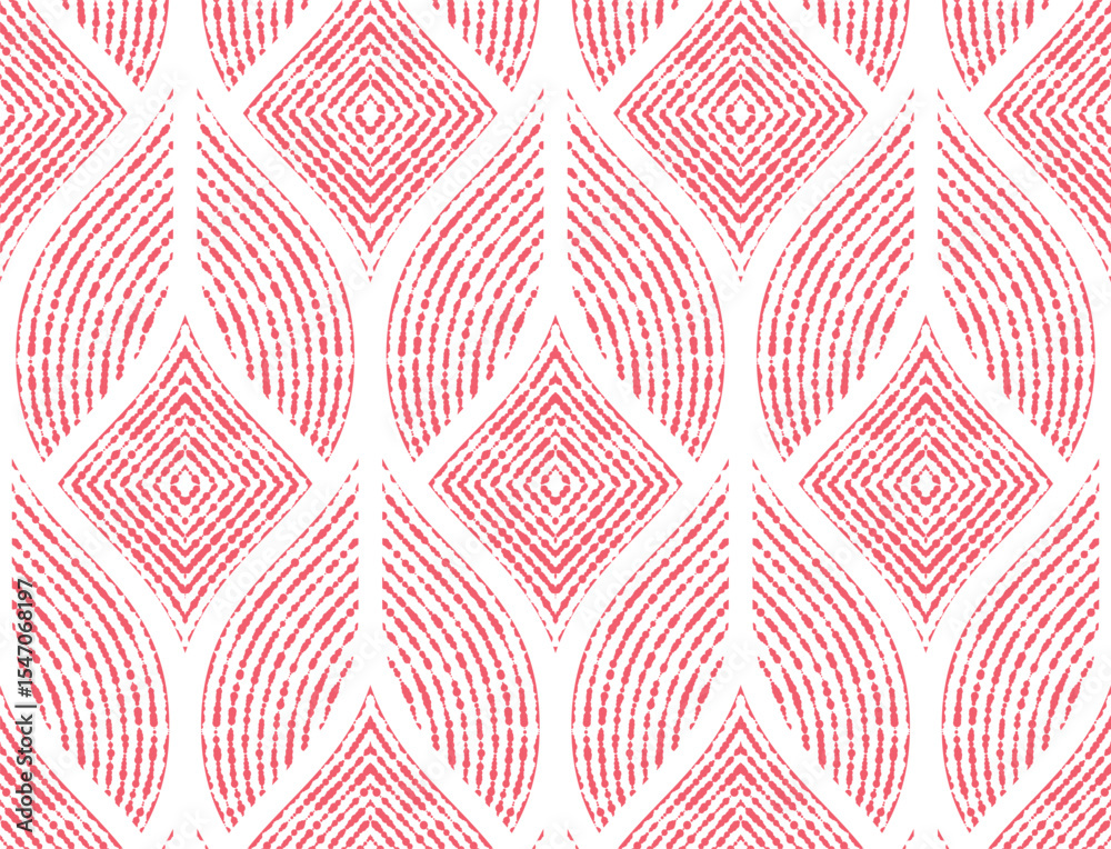Poster The geometric pattern with wavy lines. Seamless vector background. White and pink texture. Simple lattice graphic design