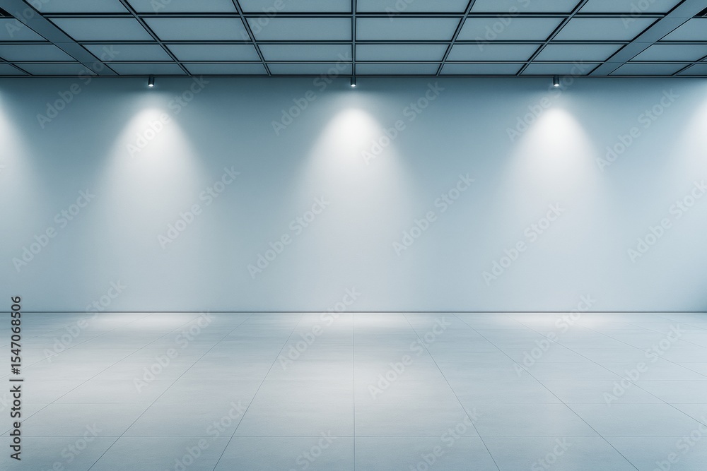 Aufkleber modern empty interior room with ceiling spotlights and tiled floor for branding or design mockup in 
