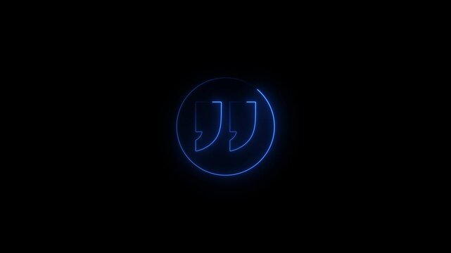 glowing neon Quotation mark up icon animation.concept of callout text template on a black background.