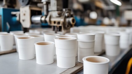 Production Line of Disposable Paper Cups in Manufacturing Facility
