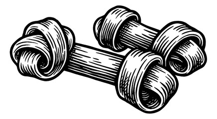 Two Knotted Bone Shape Vector Engraving Style Line Art Illustration Isolated on White Background