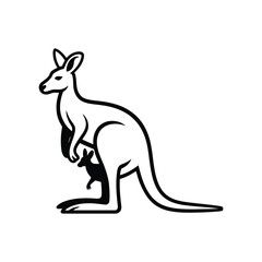 Outline Illustration of Kangaroo with Baby in Pouch Isolated on White Background Wildlife Concept

