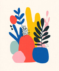 Modern Botanical Icon Collection – Gouache Painted Flora in Flat Style
