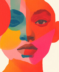 Gouache fashion portrait, flat style, realistic, cut out. portrait of a woman with a red lips