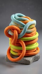 Abstract twisted colorful rope sculpture