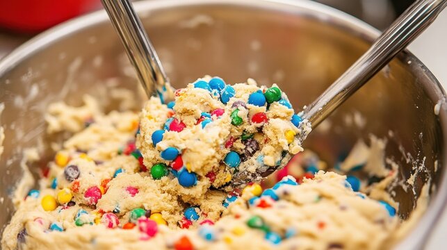 Colorful Cookie Dough with Chocolate Chips and Rainbow Candies - Powered by Adobe