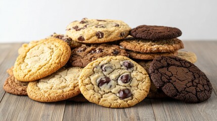 Assorted Cookies Piled on Wooden Surface Ready for Indulgence
