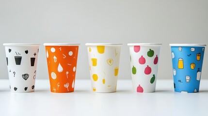 Colorful Paper Cups with Unique Illustrations for Parties and Events