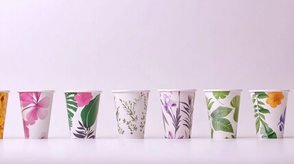 Colorful Floral Paper Cups in a Row for Events and Gatherings