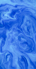 Sparkling flow. Ink mix. Blue white shimmering emulsion defocused enamel stream blend color. Art acrylic pigment blur abstract background.