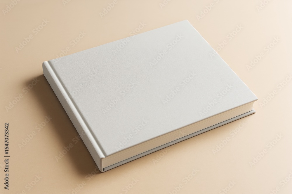 Poster blank hardcover book mockup on beige background with soft lighting and clean minimalist layout for b