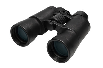 Black binoculars isolated on transparent background, perfect for birdwatching, surveillance, hunting, or any outdoor activity requiring enhanced vision