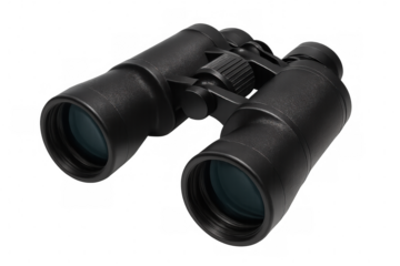 Black binoculars isolated on transparent background, perfect for birdwatching, surveillance, hunting, or any outdoor activity requiring enhanced vision