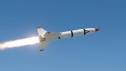 missile space rocket launch in the clean blue sky. war weapons