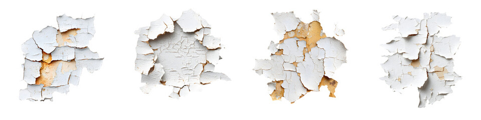 Obraz premium Distressed Paint Textures: Cracked and Peeling White Paint on Isolated Background