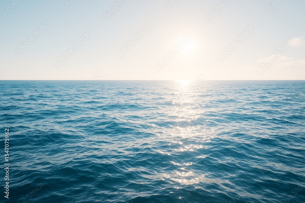Poster calm ocean water surface with sparkling sunlight reflection under clear sky during tranquil day in n