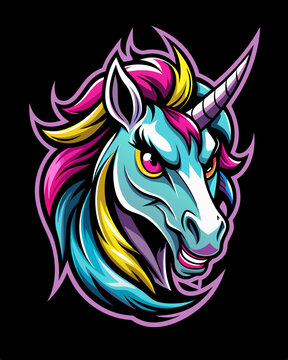 angry unicon realistic  design and bold line black  , white background ,full  color
