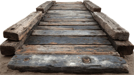 Weathered Bridge: An aged and weathered wooden bridge stretches invitingly, its textured planks and sturdy beams creating a sense of journey and rustic charm.