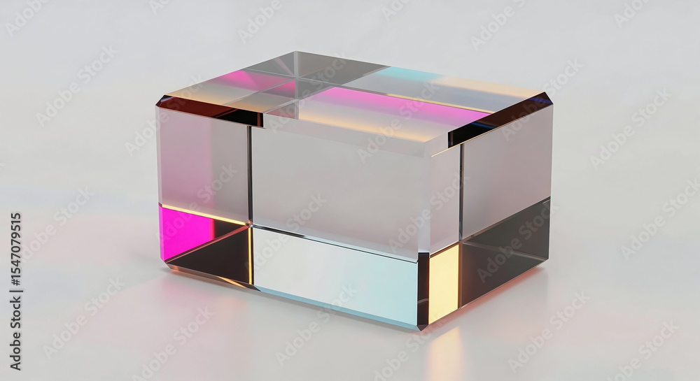 Poster glass block shining with vivid colors on white background