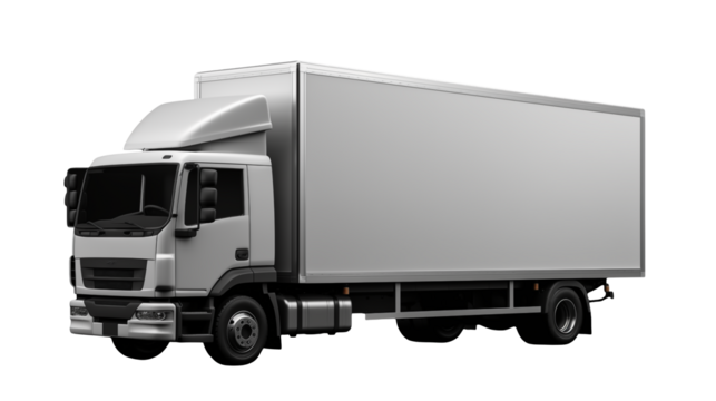 White Box Truck Transportation Delivery Vehicle Mockup Isolated on transparent background