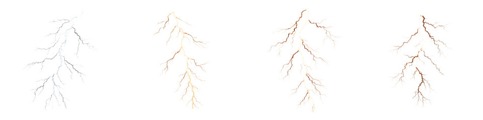 Stylized Lightning Bolt Illustrations on Isolated White Background