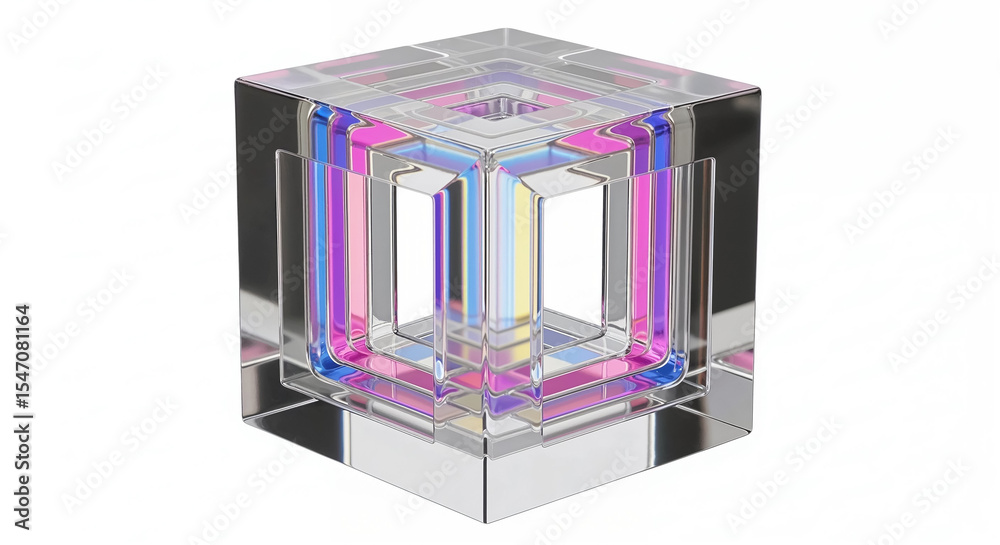 Aufkleber transparent cube showing colorful light refraction and transparency effects