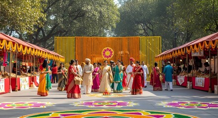 Indian Festival Celebration with Colorful Decorations and People Gathering