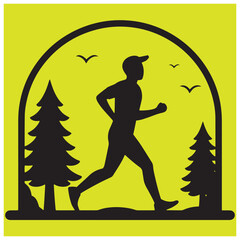 Silhouette of a runner in nature running through a forest and inspiring activity