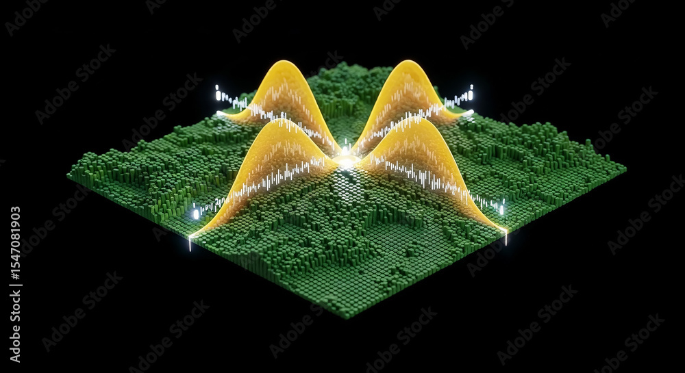 Poster statistical data analysis showing growing trends on green matrix with black background