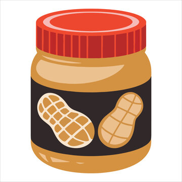 Peanut butter jar vector icon. Nut spread illustration for breakfast and sandwich making themes.